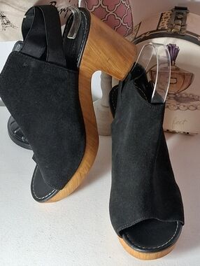 Reaction By Kenneth Cole Black Open Toe High Heel Clogs Sz 9M NWT